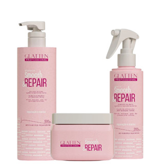 Glatten Kit Smooth & Repair - Tratamento Profissional Reconstrução Shampoo, Máscara e Finalizador em Oferta na Shopee