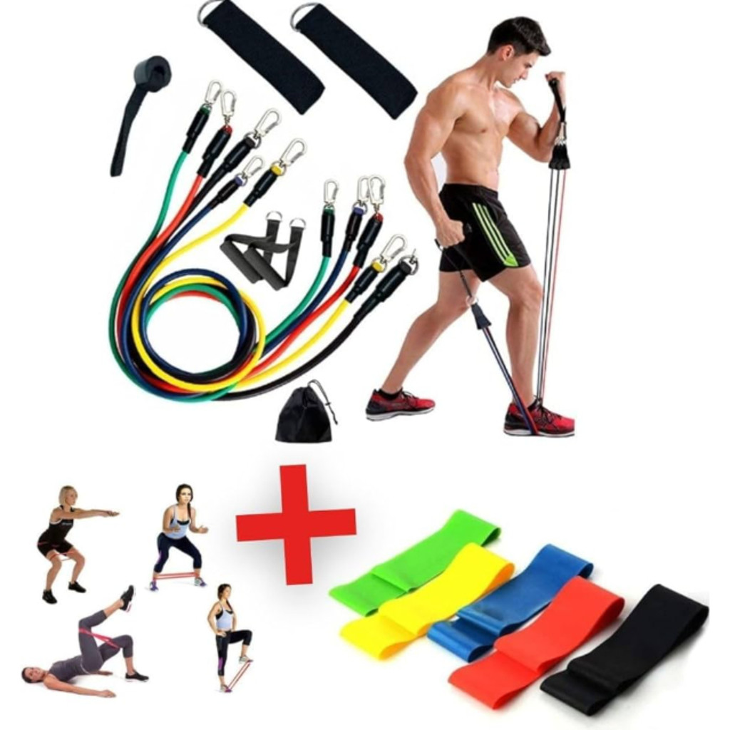 DAGUAN Kit 11 Extensor Elástico Treino Em Casa + Kit 5 Mini Band Para Multifuncional Yoga Fisioterapia e Treino