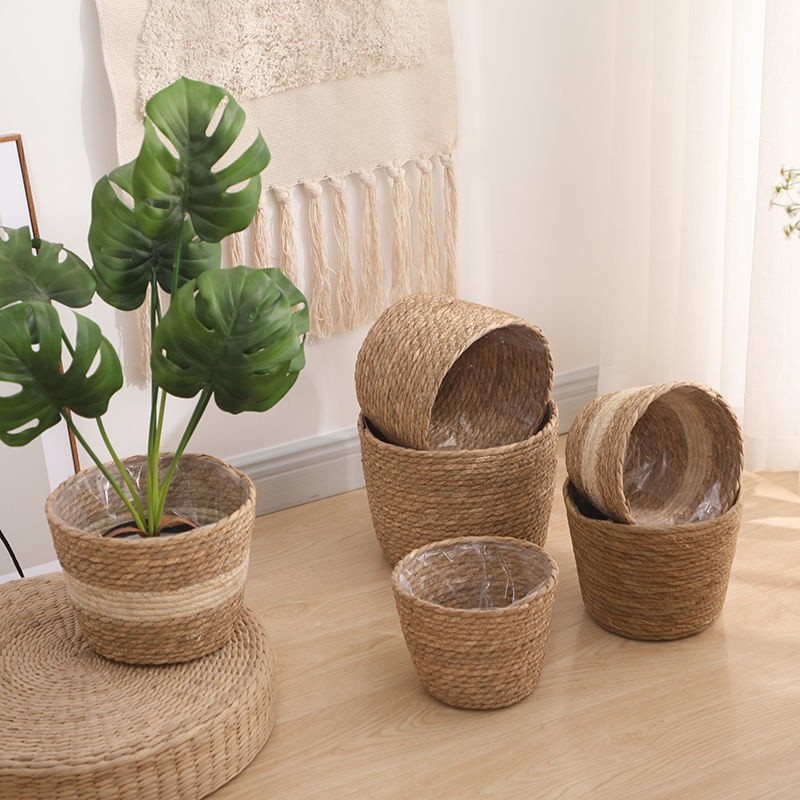 Cachepots de Fibra Natural com Forro para Jardinagem
