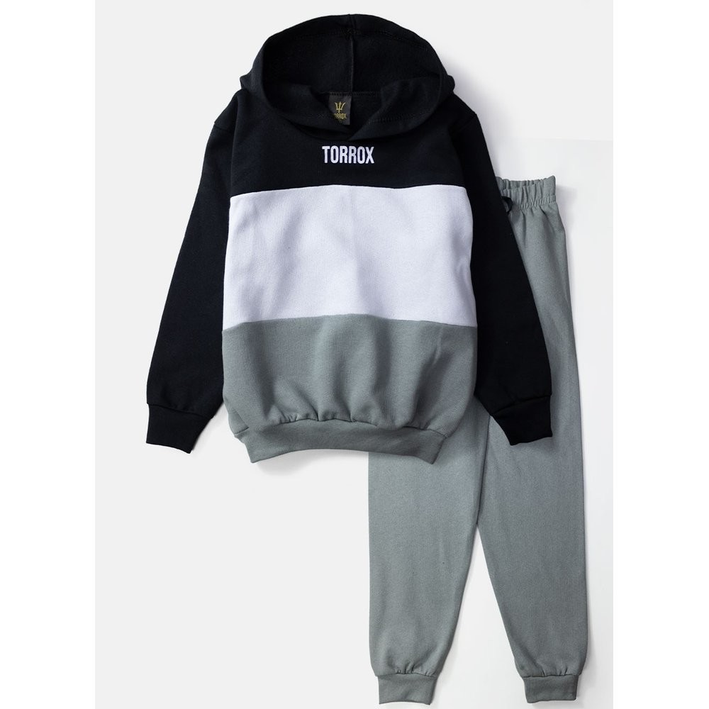 Conjunto Infantil Masculino Moletom com Capuz Recorte Preto 0533- Torrox