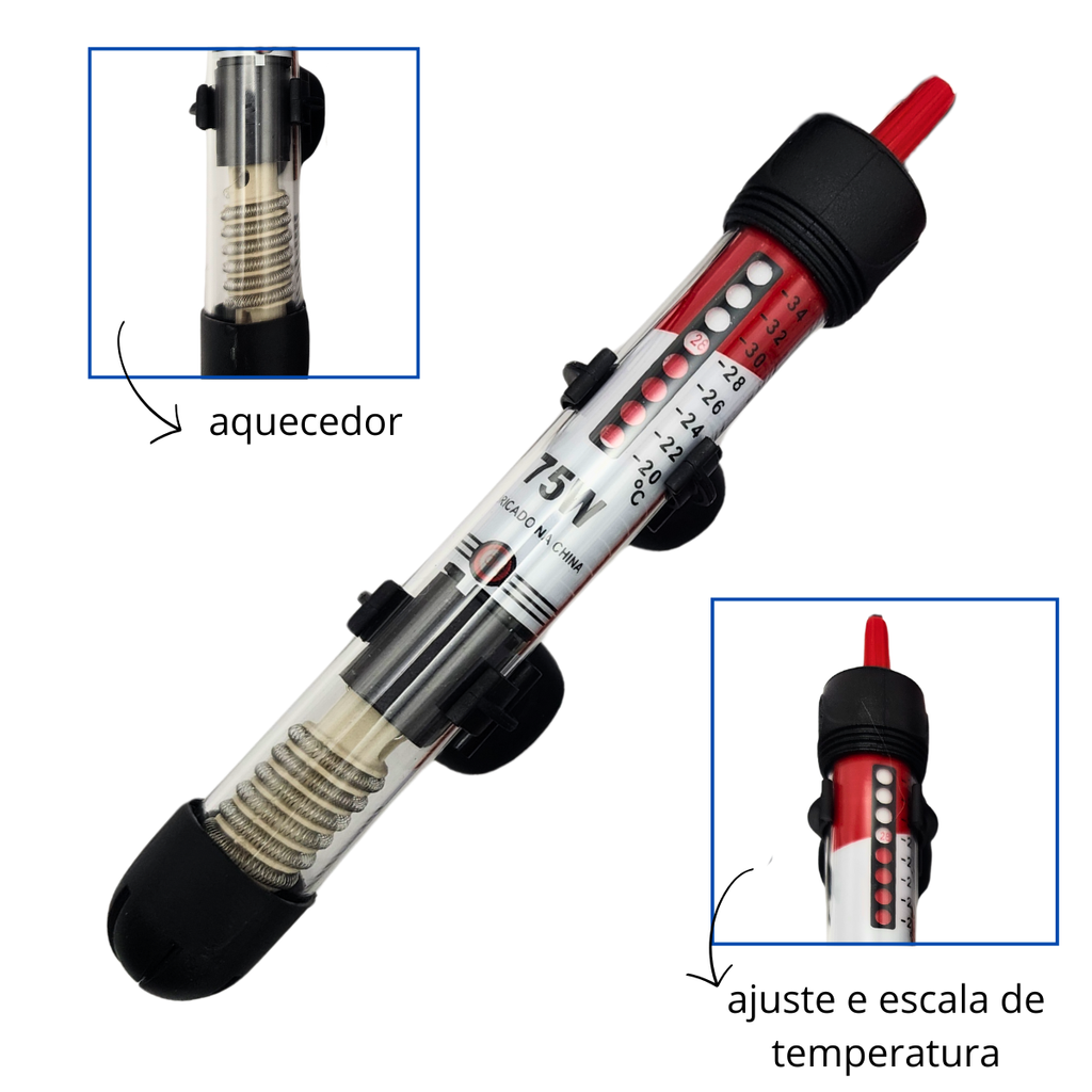 Ace Pet Termostato Submersível com Aquecedor 75w Aquários até 70L em Oferta na Shopee
