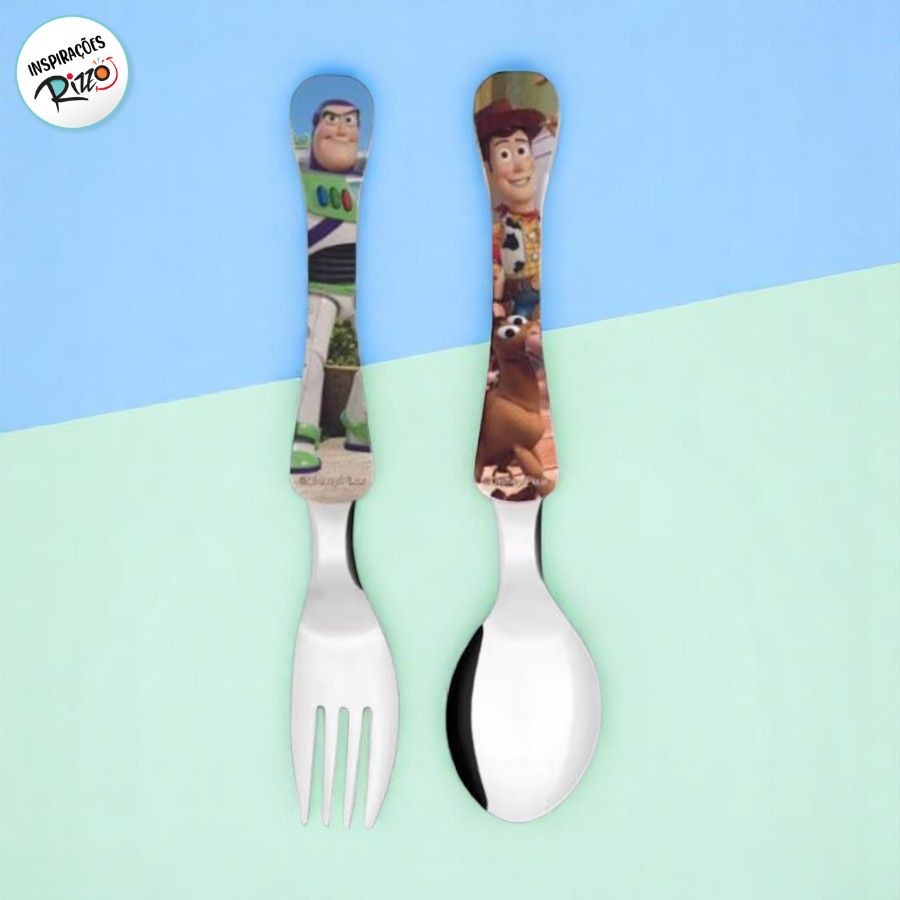 Kit Colher e Garfo Infantil - Toy Story Azul - 1 unidade - Disney Original - Rizzo