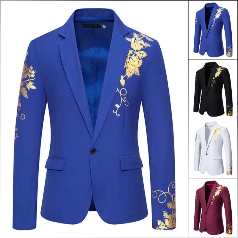 Casaco de Terno de Banquete de Casamento Plus Size Masculino com Bolso, Retro Estampa Floral Elegante Blazer Formal