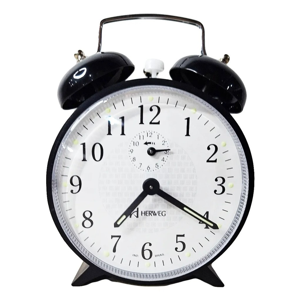Relógio Despertador Antigo Preto Mecânico Cordas Herweg 2206 em Oferta na Shopee