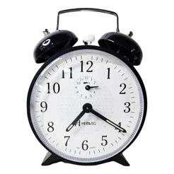 Relógio Despertador Antigo Preto Mecânico Cordas Herweg 2206