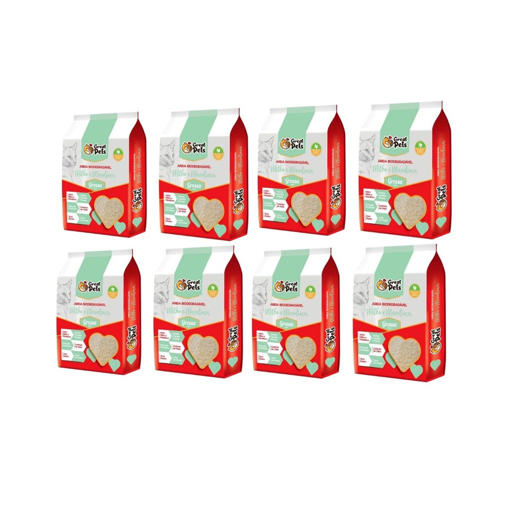 Kit Areia Higiênica Biodegradável Great Pets Gatos 16 Kg (8 pacotes de 2 kg) - Grãos Grossos grosso - Pets