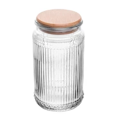 Porta Mantimento de Vidro 950ml com Tampa de Bambu Lines Wolff para Grãos Cereais Biscoitos Organização Cozinha Elegante
