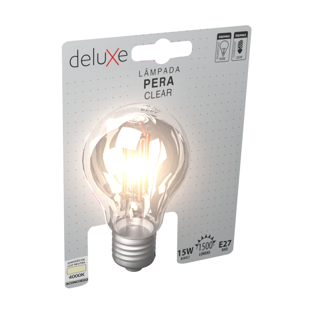 Lampada Led Pera Filamento Clear 15W 1500lm 4000k E27 Deluxe