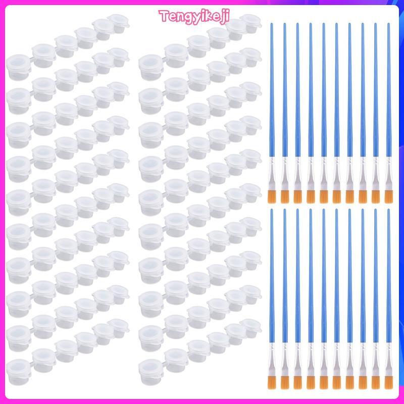 20 Tiras 120 Potes De Tinta Vazios Mini Recipientes De Armazenamento Transparentes E 20 Peças Pincéis Pintura Artes Arte