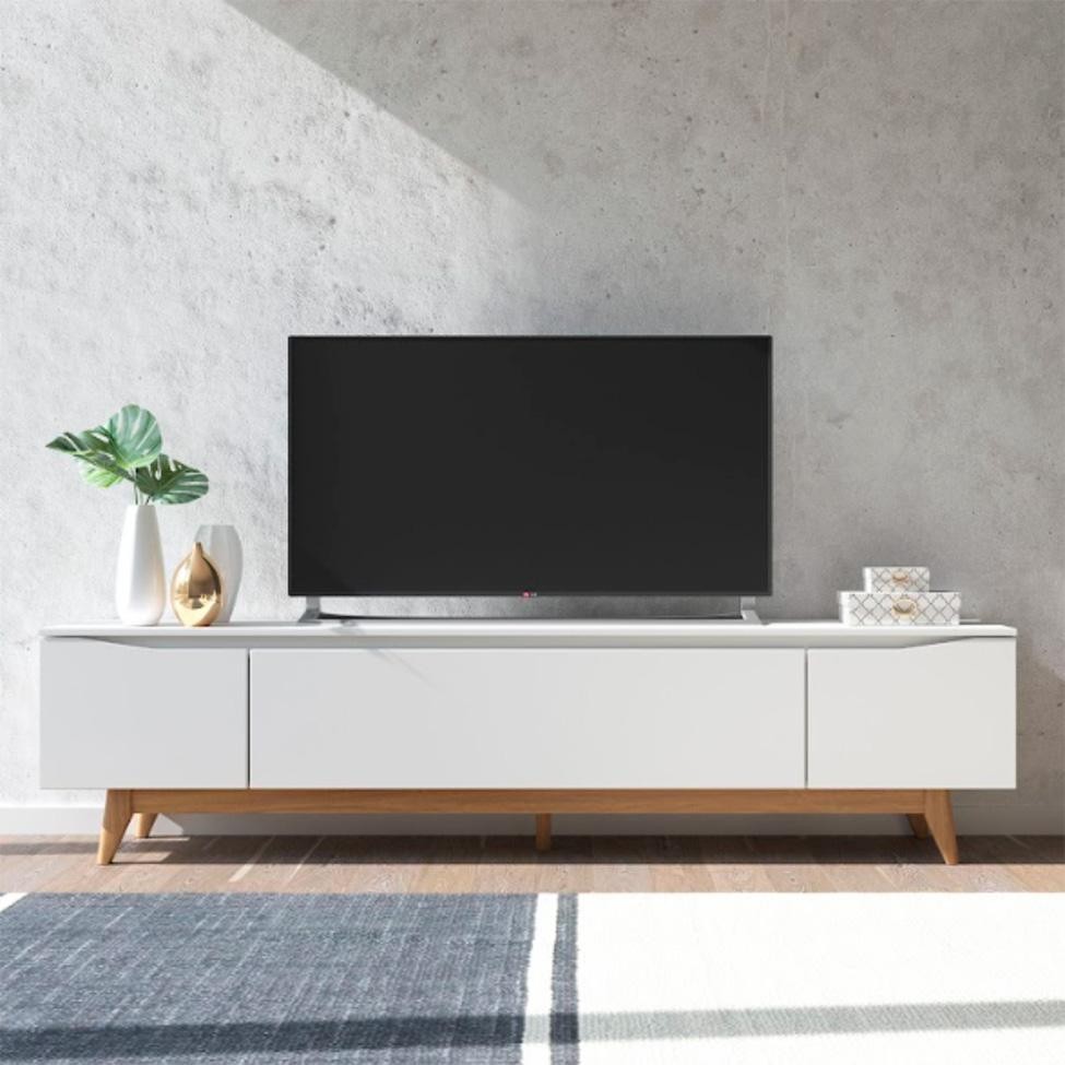 Rack para TV até 75 Polegadas Flynt Off White e Natural 219 cm - Home & Living