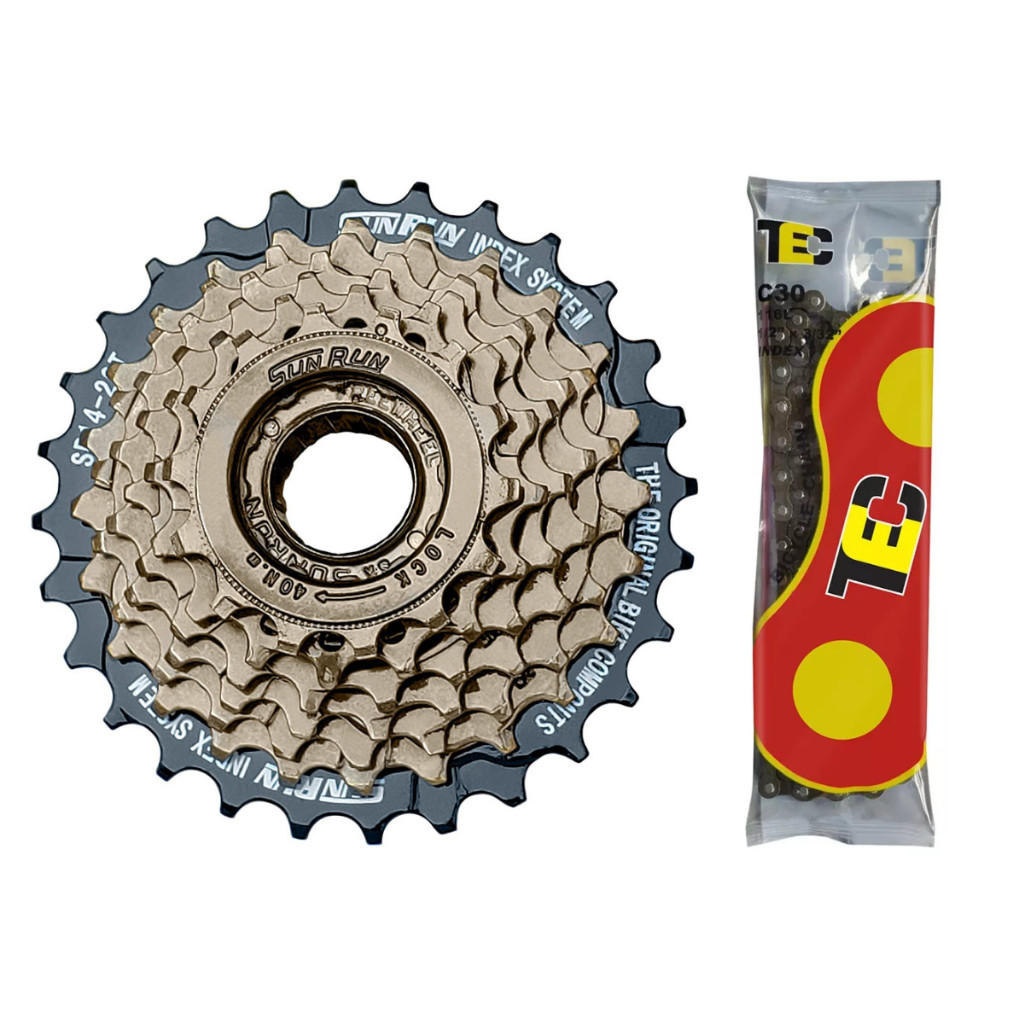 Catraca Roda Livre Index Rosca Bike Mtb 7v 14-28 + Corrente 7v em Oferta na Shopee