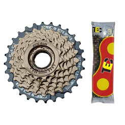 Catraca Roda Livre Index Rosca Bike Mtb 7v 14-28 + Corrente 7v