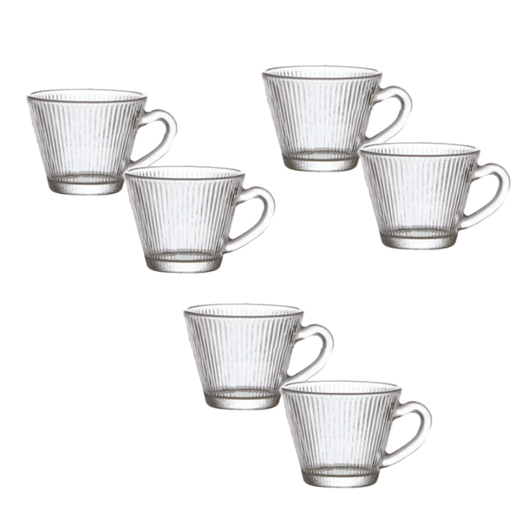 Jogo com 6 Xícaras de Café em Vidro 90 ml – Design Listrado | Charme e Sofisticação