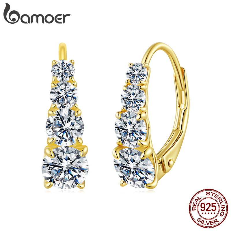 Brincos De Argola De Prata Esterlina 925 Bamoer Luxo Moissanite Cor Dourada Desi