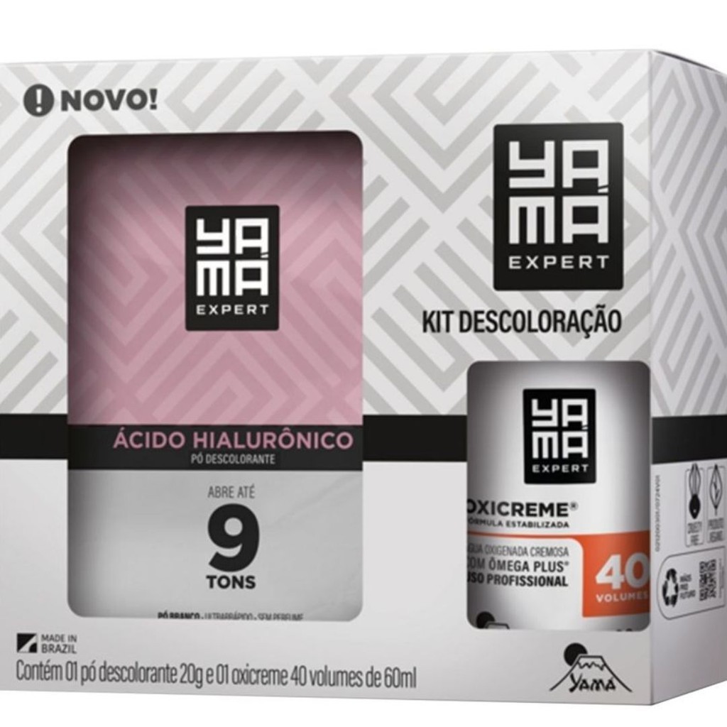 Kit Caixinha Yamá Pó Descolorante Ácido Hialurônico 20g + Água Oxigenada 40 Vol 60ml
