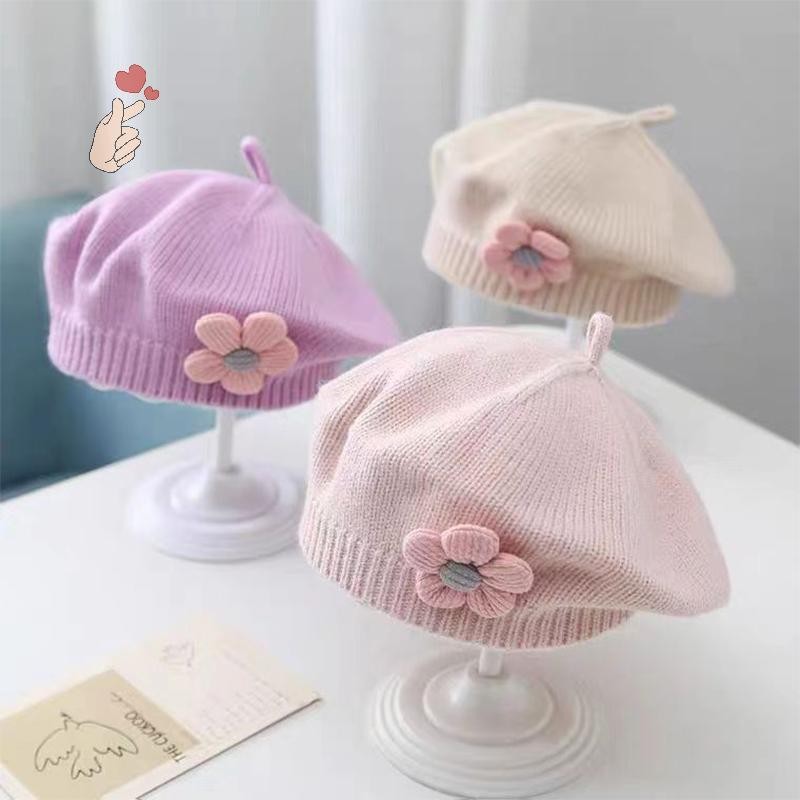 [PEBR] Boina De Bebê Flor Gorro De Malha Quente De Inverno Para Meninas Infantis Coreano Criança Princesa Artista Bonés 