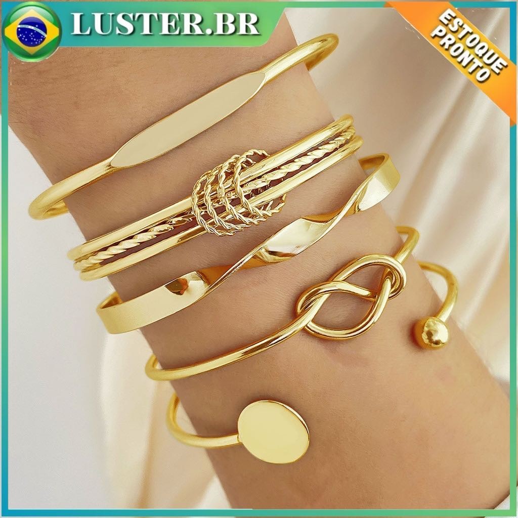 Conjunto de 5 Peças Conjunto Pulseira Geométrico Moda Geométrico de Círculo Torcido Bracelet Pulseira de Joias Femininas