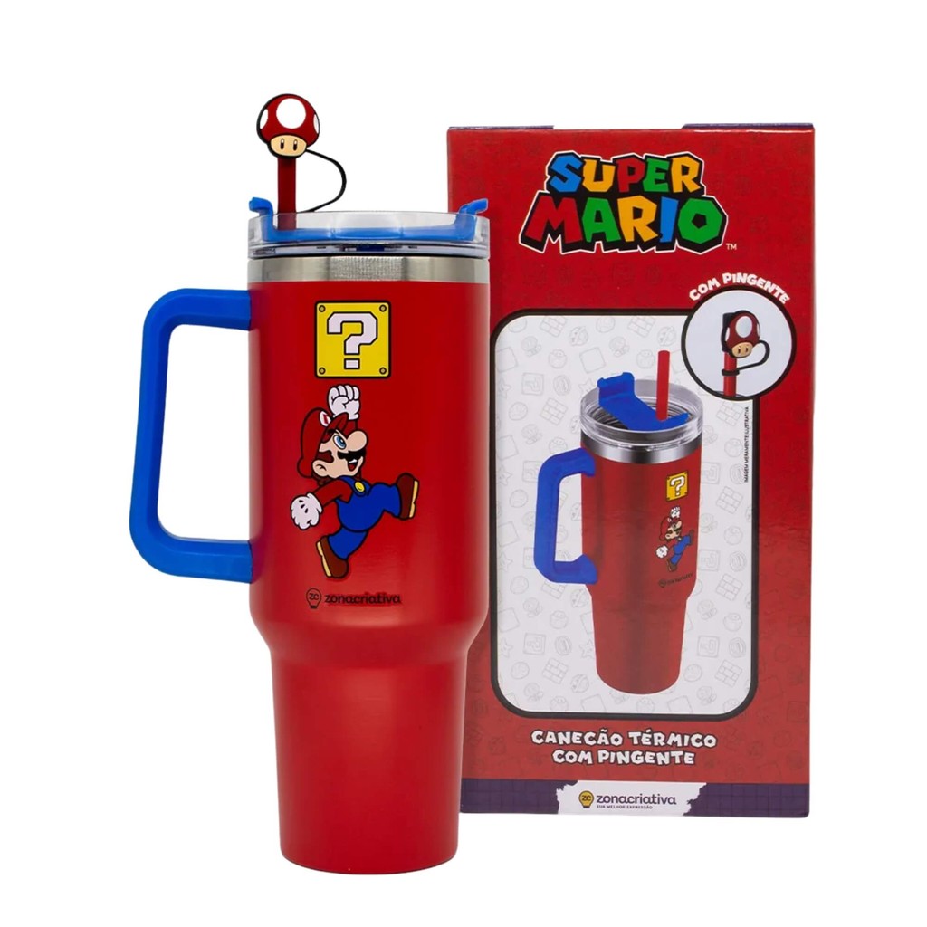 Canecão Tumbler c/ Pingente 1,15L Super Mario Zona Criativa - 10025746 em Oferta na Shopee