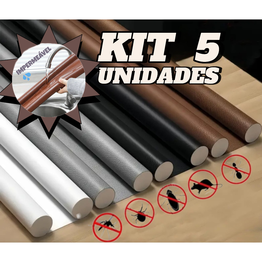 Kit 5 Veda Porta Impermeável Proteção de Porta Protetor Impermeável Rolinho Duplo 80cm Comprimento