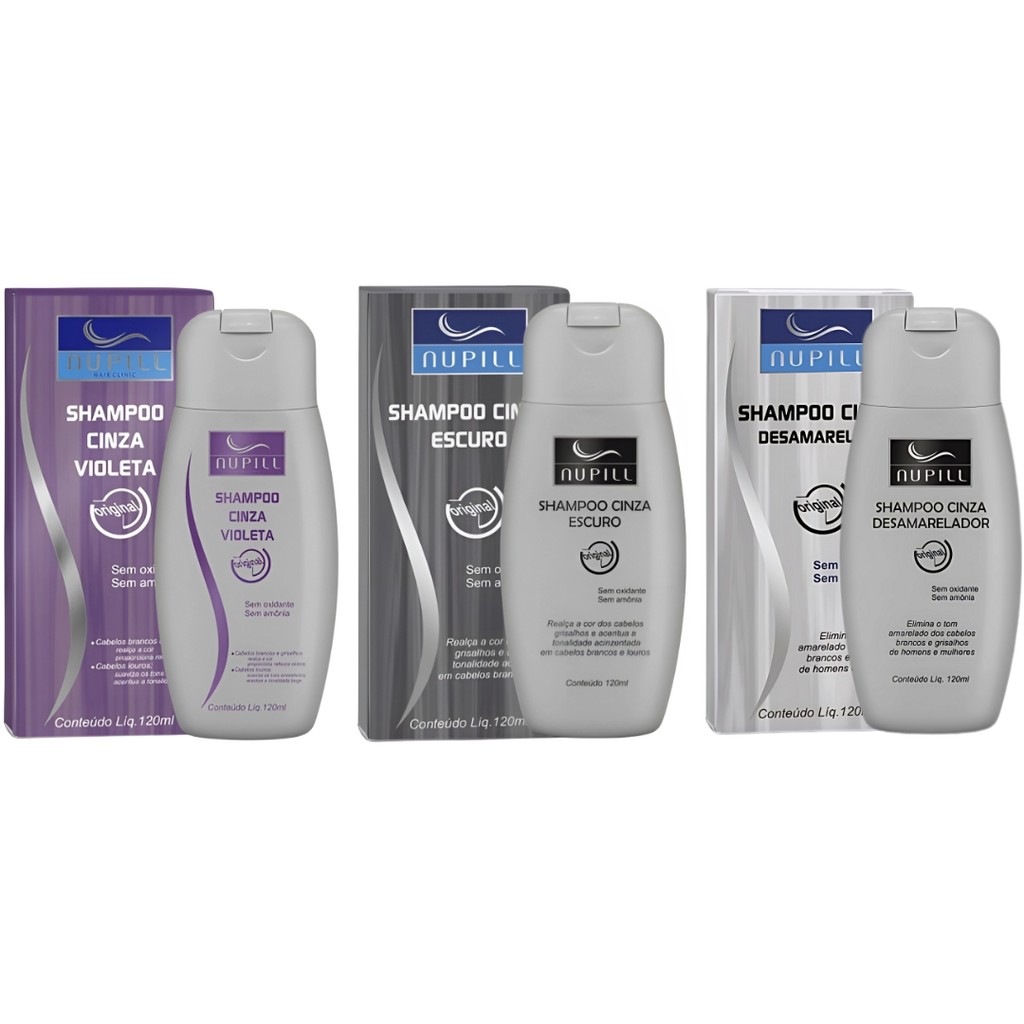 Kit Shampoo Cinza Nupill Desamarelador Cinza Escuro Violeta Sem Amônia E Oxidantes – Escolha O Seu em Oferta na Shopee