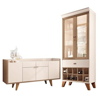 Buffet Melodia E Cristaleira ópera Off White Castanho - Hb Móveis em Oferta na Shopee