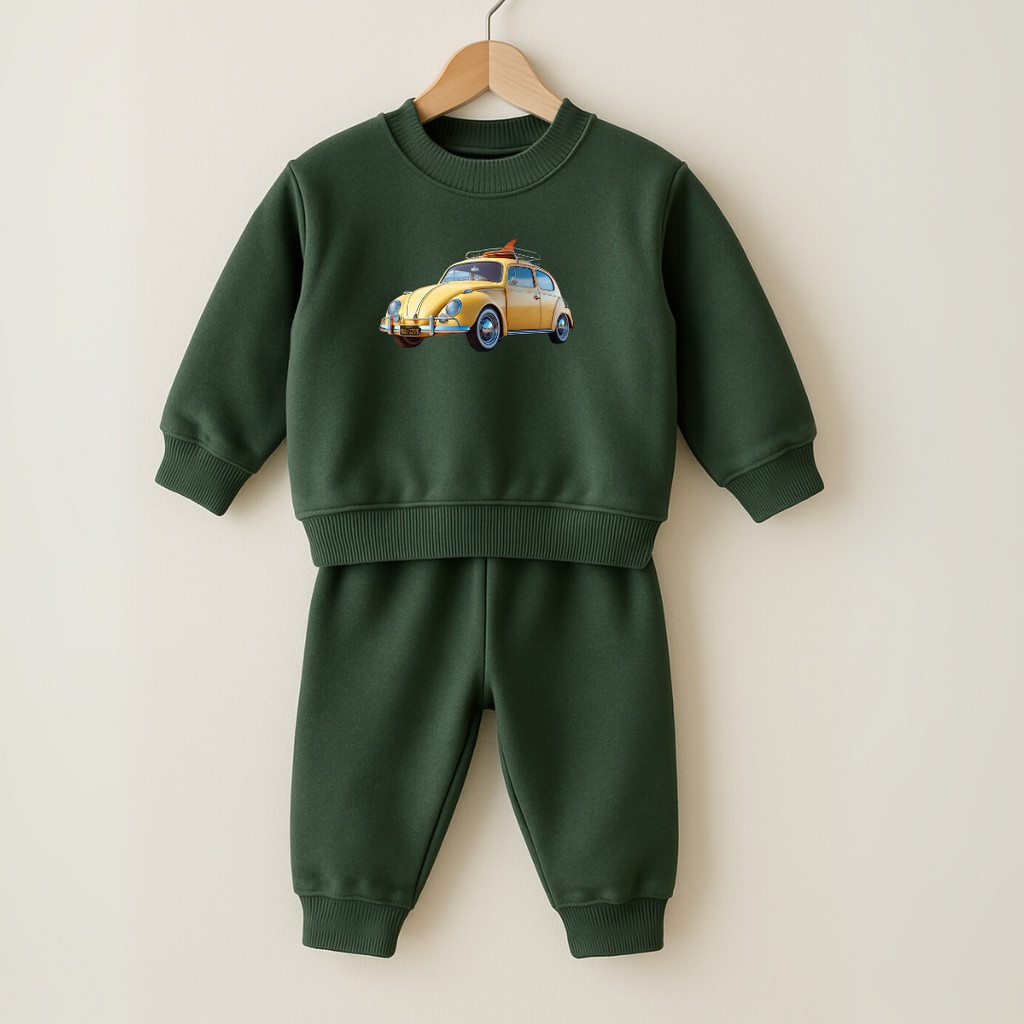 Roupa de Frio Infantil: Conjunto de Moletom Estampado e Confortável Estampado Carro Fusca Amarelo