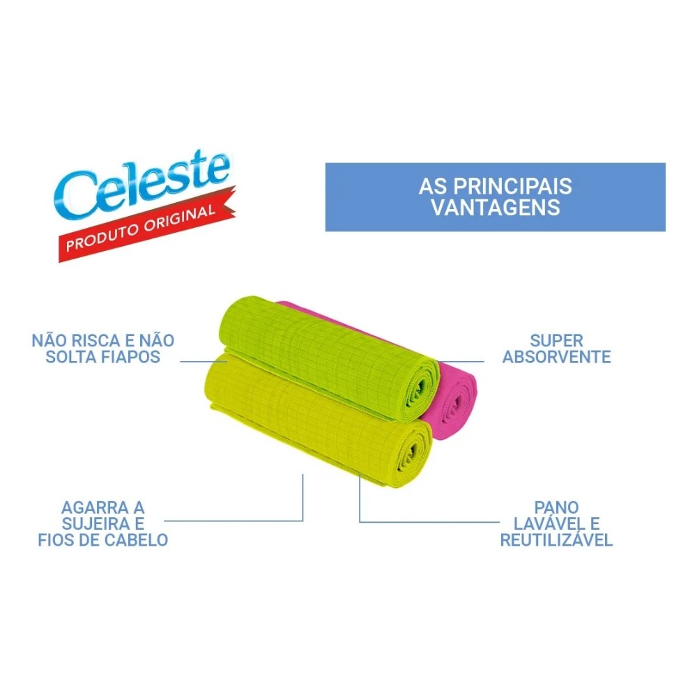 Pano de Chão Kit 6 Unidades Limpeza Multiuso em Microfibra 48x58cm Celeste CLT-820