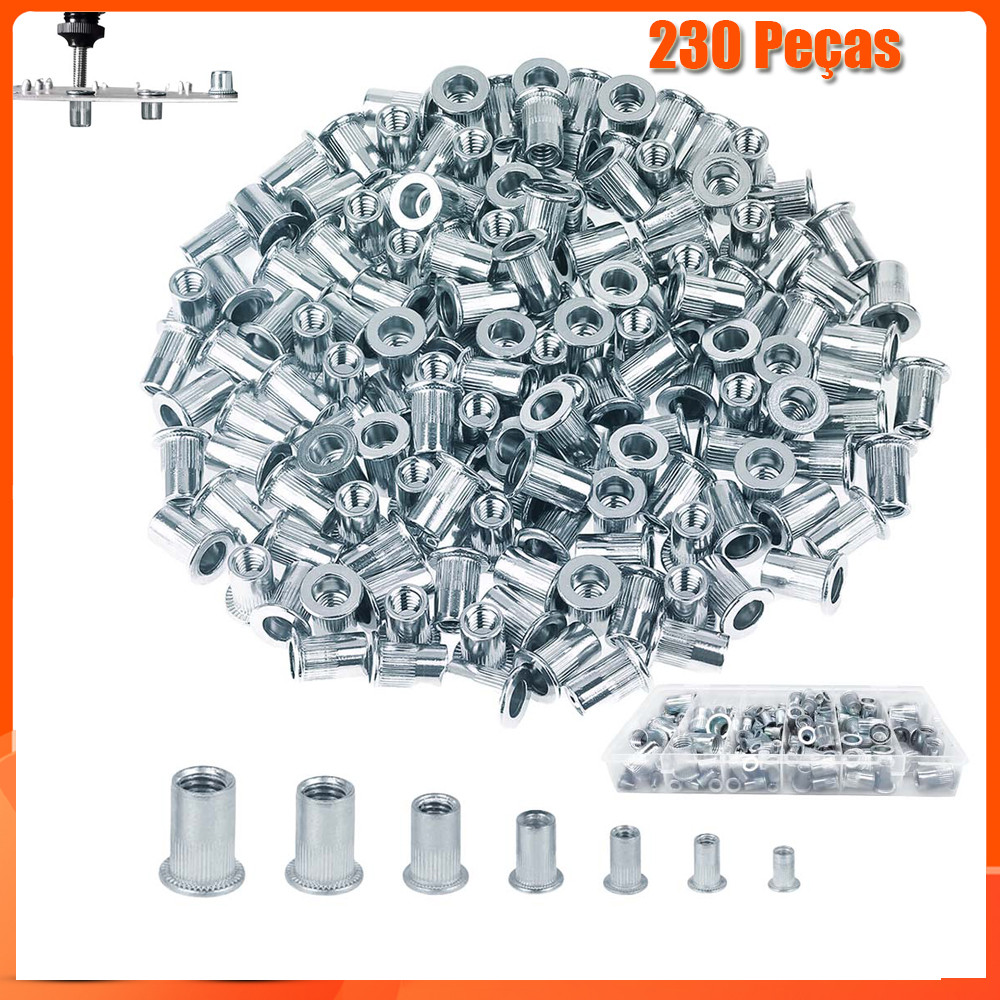 Rebite de Aço de Rosca Interna M3-M12 Com 230 Peças azul-branco
