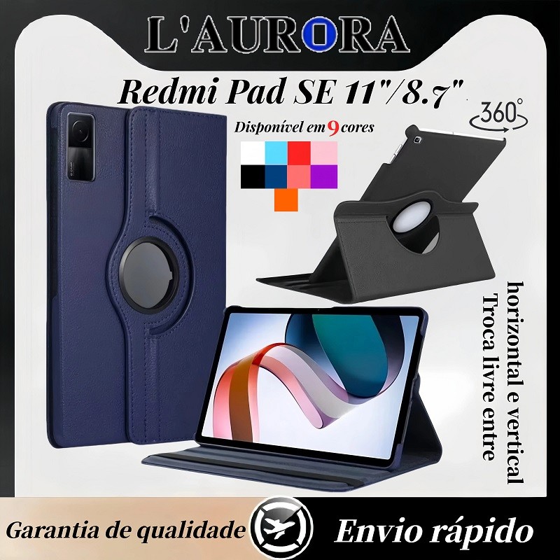Capa Compatível com giratória para tablet Xiaomi Redmi pad 2 11" (2025) e redmi pad se 11"  Estilo Lichia, AntiChoque