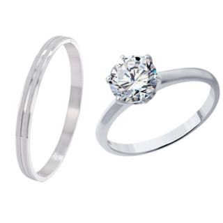 Anel 4mm Prata Friso + Anel Solitário 2mm Zircônia Namoro Namorados Tradicional Tugstenio em Oferta na Shopee