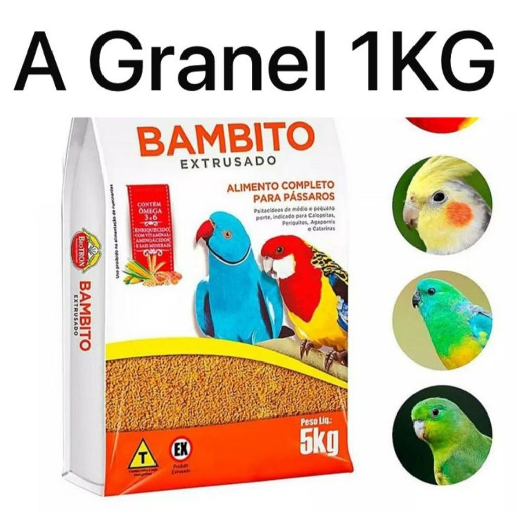 Bambito Extrusado 1KG A granel Ração Para Pássaros Biotron - ENVIO IMEDIATO