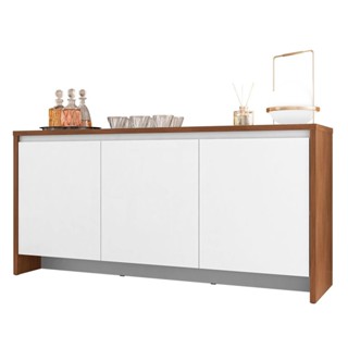Balcão Aparador Buffet 3 Portas Madrid C14 Cedro/Branco - Mpozenato em Oferta na Shopee