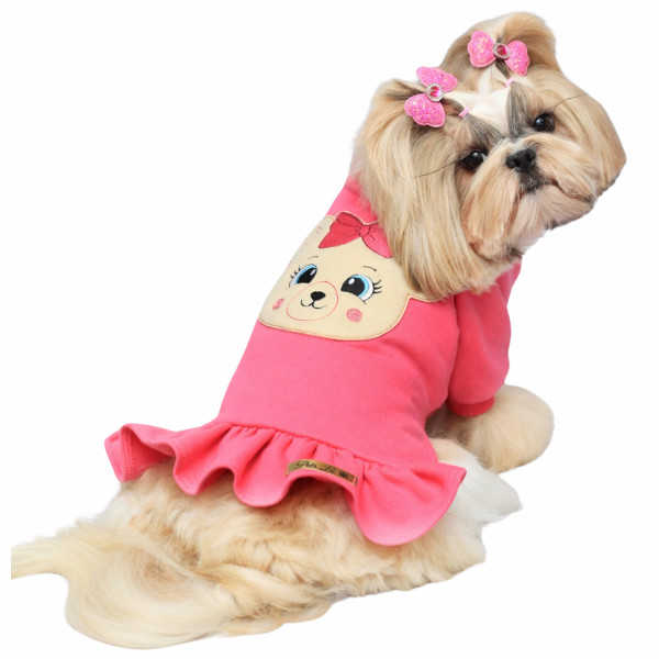 Roupa Pet Vestido Moletom Pet Milka rosa pink fofa cachorrinha femea feminino ursinho