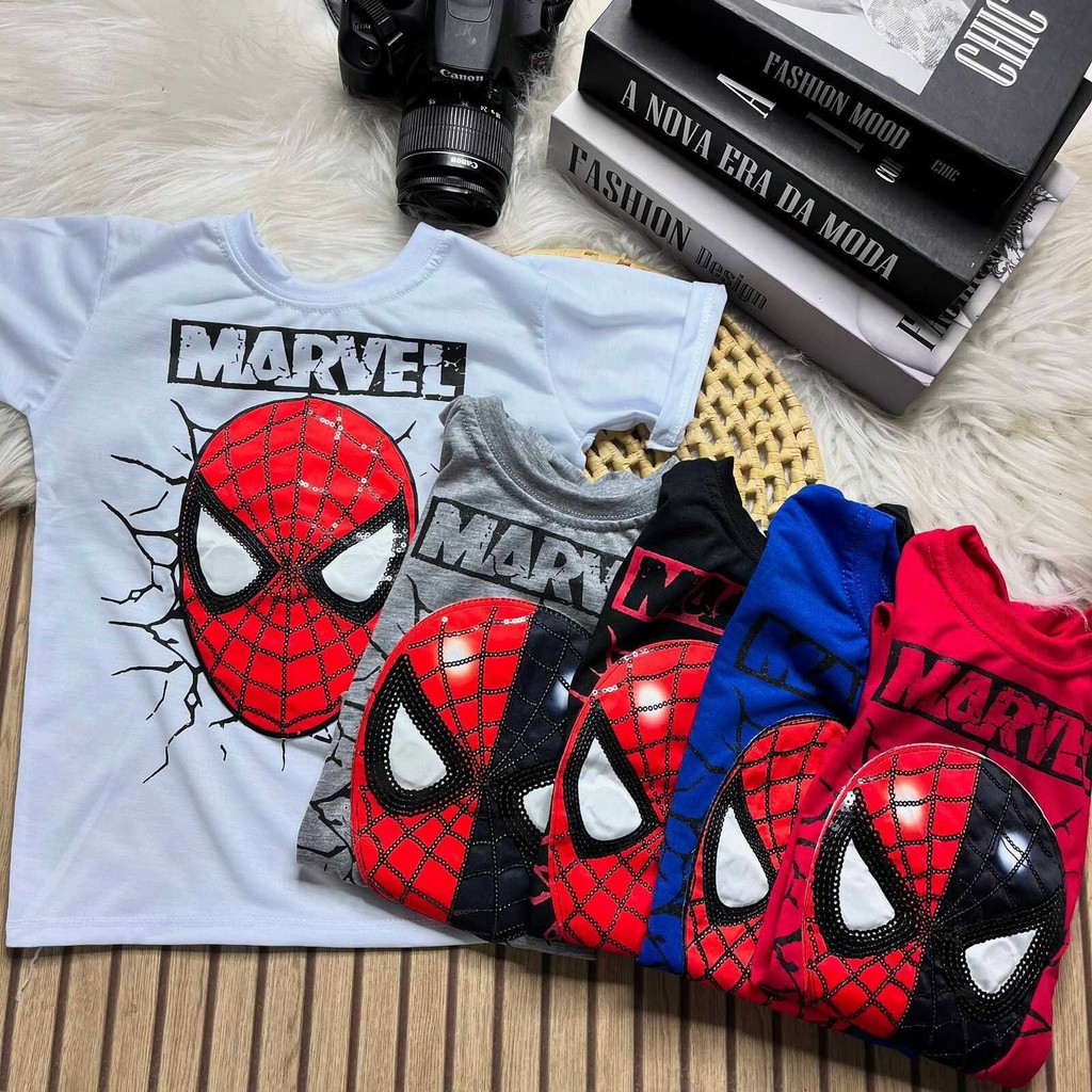Camiseta LED Homem Aranha Pisca Prova d´água Infantil