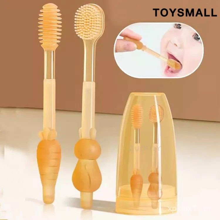 2 Pçs Escova de Dente de Silicone para Bebê Limpeza Oral Limpeza de Recém-Nascidos Crianças WO4C