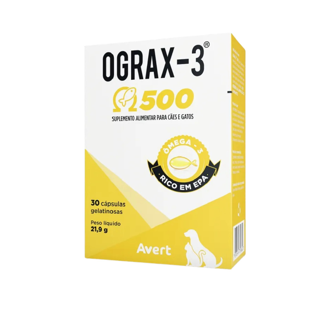 Ograx-3 500 Suplemento para Cães e Gatos 30 cápsulas Avert em Oferta na Shopee