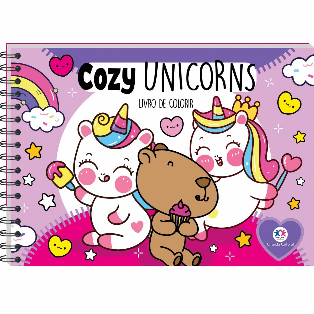 Livro Capa dura Cozy Unicorns - Para colorir