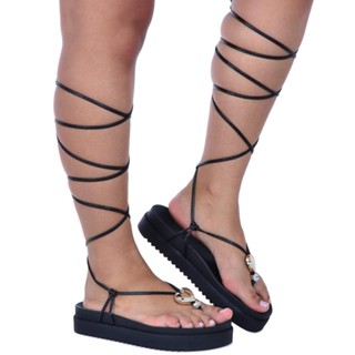 Sandália Feminina Gladiadora de Amarrar na Perna Tornozelo Papete Plataforma Fivela Coração em Oferta na Shopee