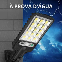 MINI Luminária Solar Poste Parede Refletor 180Cob 180w Controle Sensor Presença ProvaD'Água