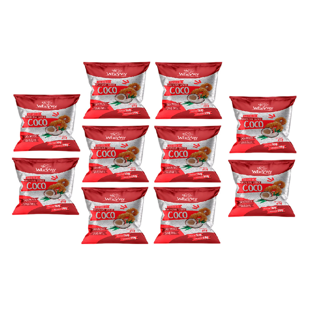 10x Biscoito Fit Coco 100% Natural Whey Protein 45g Wheyviv