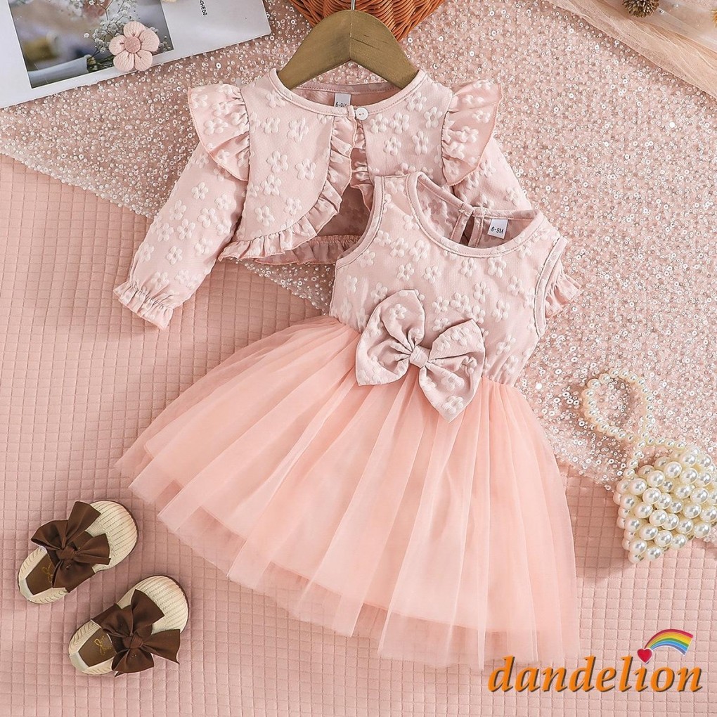 Conjunto Princesa Menina . Cardigans De Manga Comprida Com Mangas Vestido Evasê De Tule em Oferta na Shopee