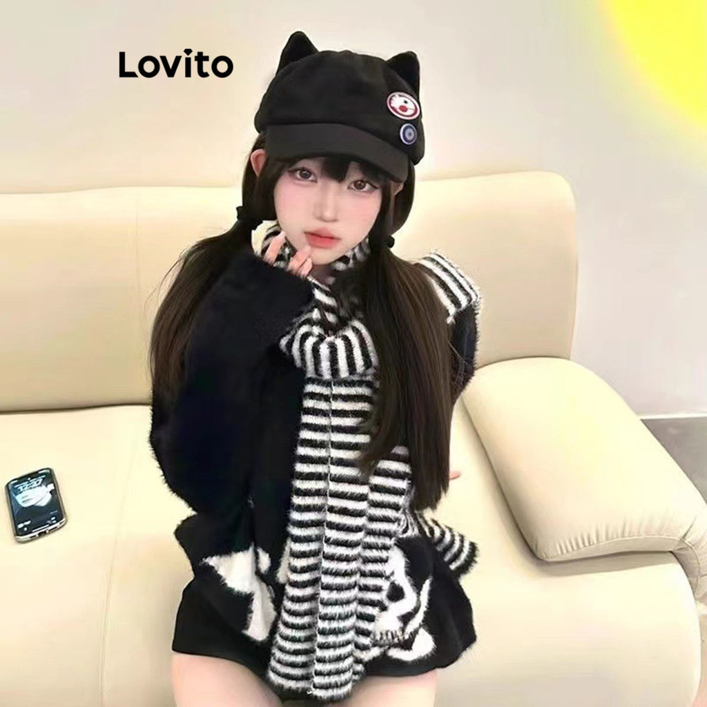 (Trendy) Lovito Chapéu Casual Com Orelhas De Gato Lisas Eva Chapéu Fofo Para Mulheres LFA42217 em Oferta na Shopee