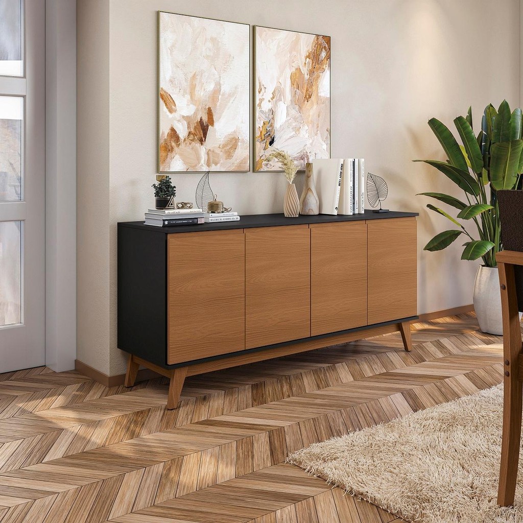 Aparador Kappesberg 4 Portas Preto Fosco/Canela 156cm em Oferta na Shopee