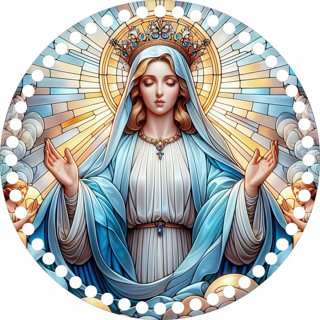 Base Crochê Redonda Nossa Senhora da Glória - Arte Estilo Vitral