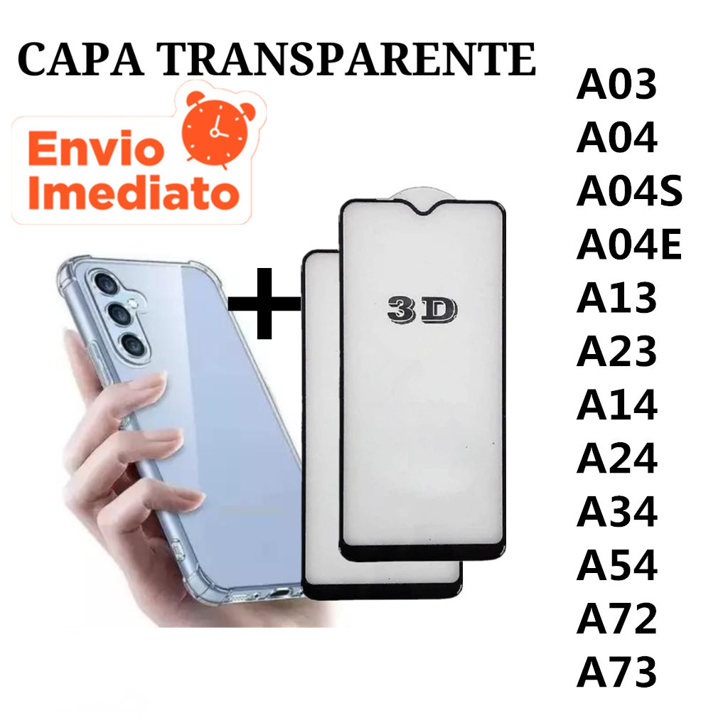 Capa Capinha Transparente Anti Impacto TPU + Peliculas 3D Para Samsung Galaxy A04 4G A04S A04E A14 A24 A34 A54 5G