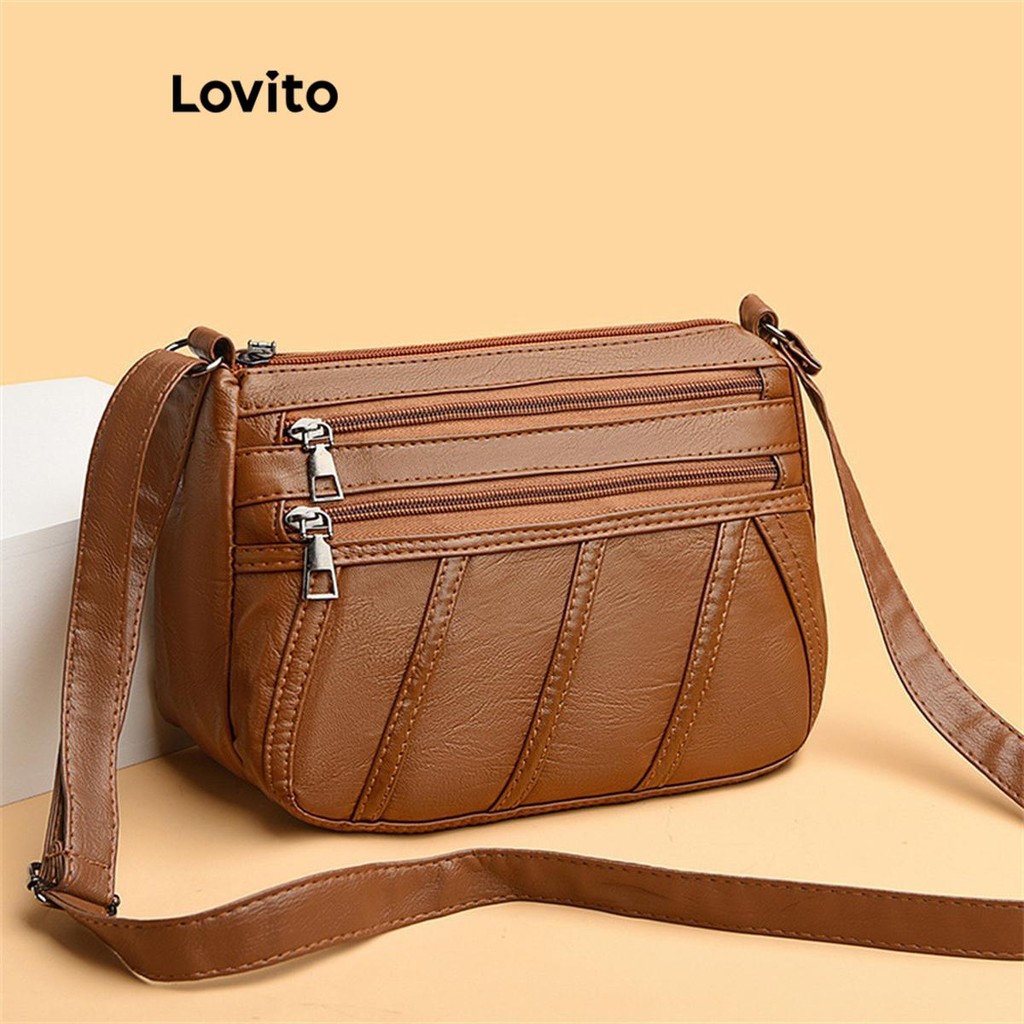 Lovito Casual Plain Multifuncional Textura Commute Simples Alta Capacidade Pequena bolsa de ombro para Mulheres LFA58102 - Women Bags