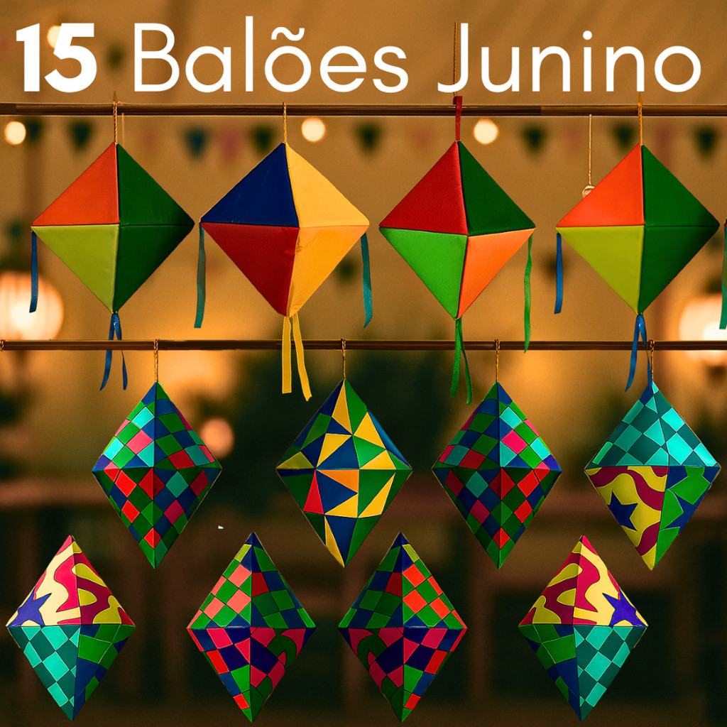 Kit 15 Balões Festa Junina Enfeites Decoração Papel Colorido Seda nYLON Decorativo Quermesse Eventos