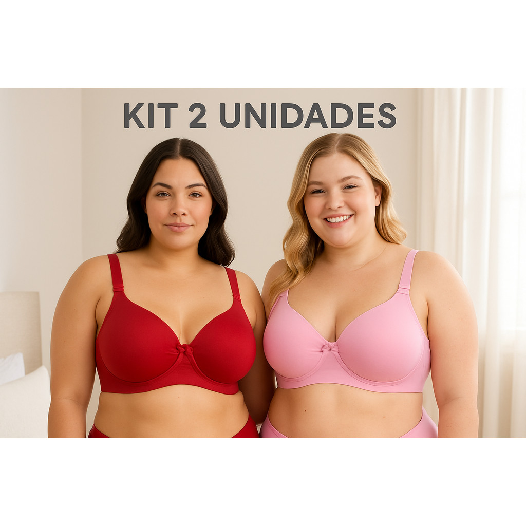 Kit C/ 2 Sutiãs Básicos Plus Size Reforçados Microfibra com Bojo - Lingerie Direto da Fábr...