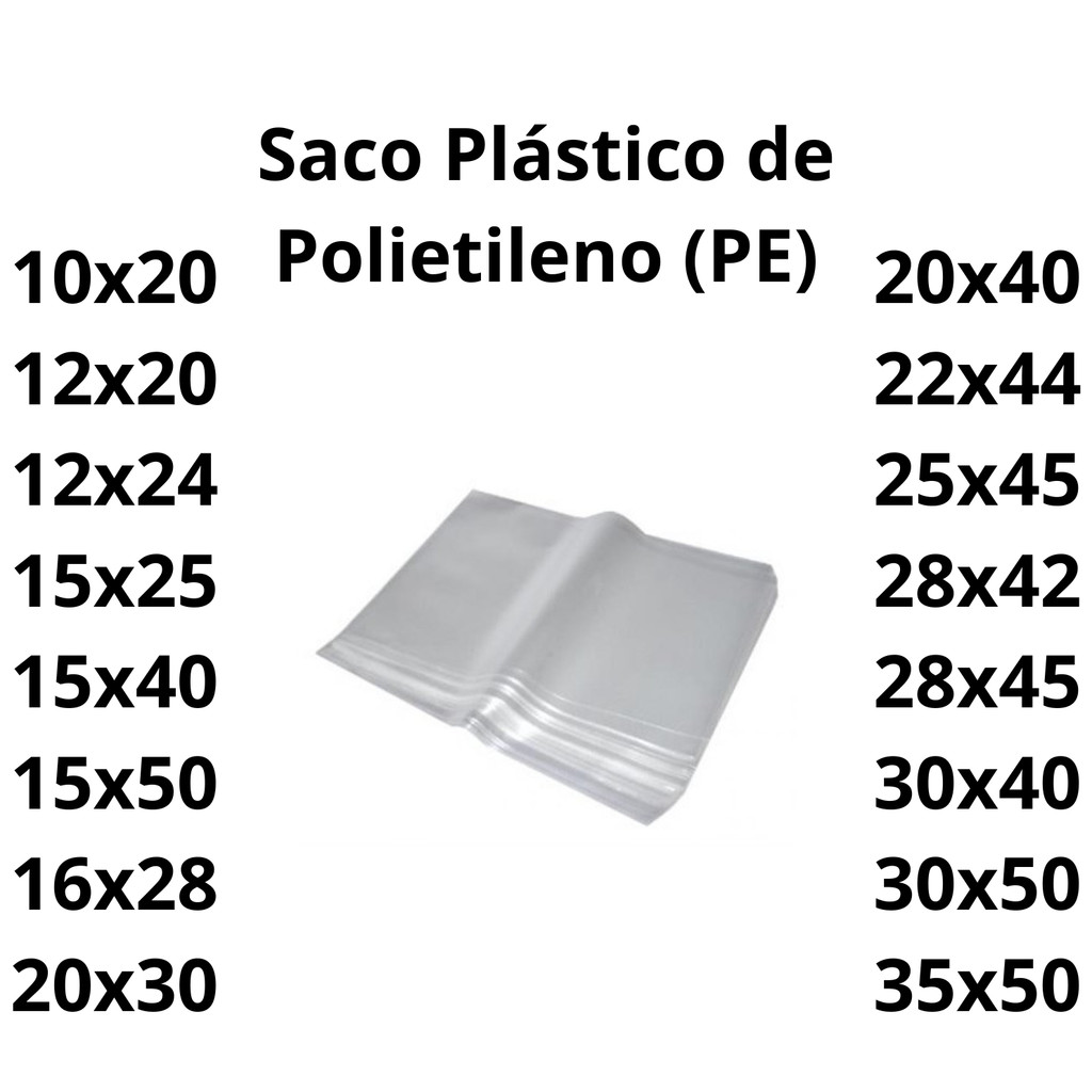 100un Saco Plástico PE Transparente 0,04mm | Embalagem Versátil p/ Alimentos, Roupas e Utilidades