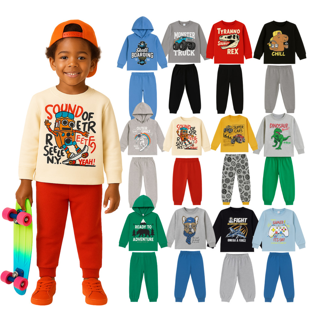 Conjunto de Inverno Meninos Peluciado de Moletom (Casaco + Calça) Sortidos.